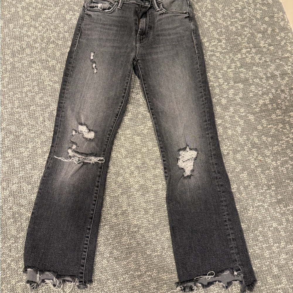 Mother Charcoal Distressed Flare Jeans